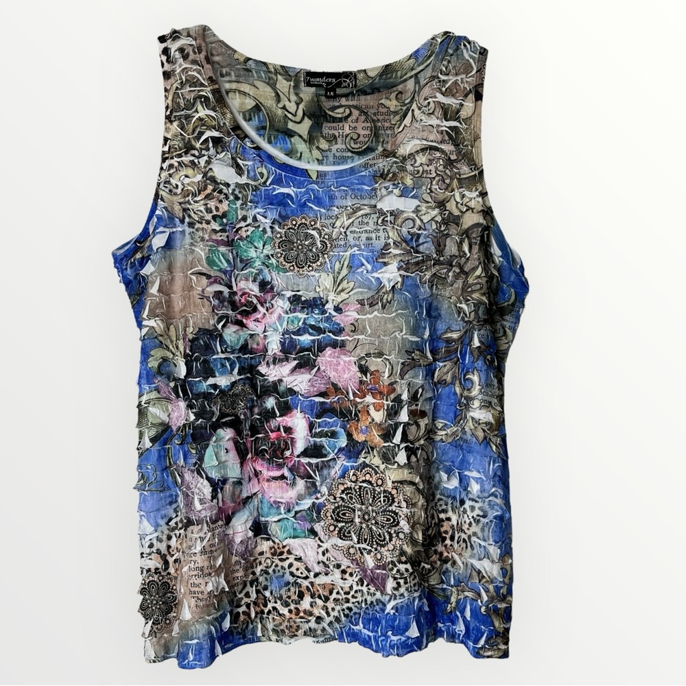 7 Wonders Woman Plus 1X Multicolor Layered Tank Top Made In USA‎